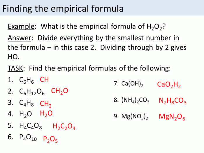 Chemistry empirical formula worksheet answers