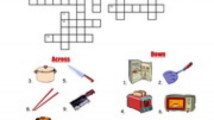 Kitchen equipment and utensils crossword puzzle