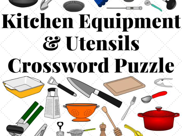 Kitchen equipment and utensils crossword puzzle